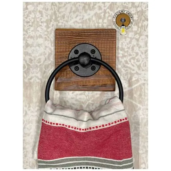 Towel Ring on Reclaimed Wood, Towel Holder, Hand Towel Ring, Bathroom Decor, Barn Wood Ring, Pipe Towel Ring, Industrial Towel Holder, Rack
