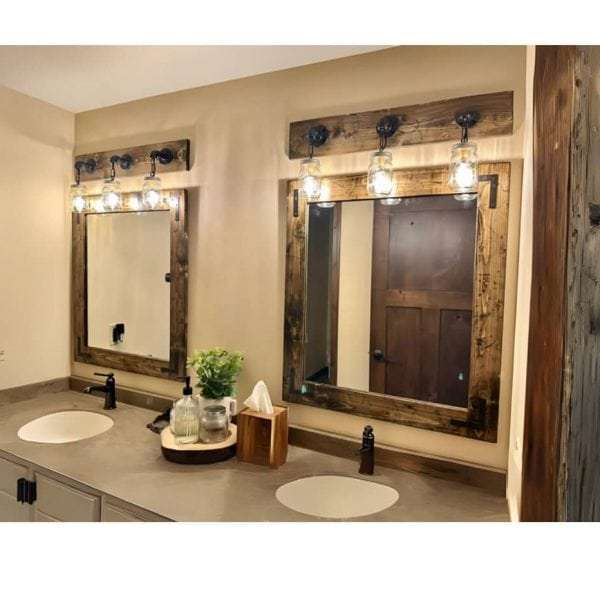 farmhouse bathroom mirror and mason jar light set