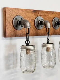 Alternative view of RECLAIMED WOOD Mason Jar Light Fixture, Bathroom Lights, 3 Lights Fixture, Vanity Lights, Wall Lighting, Country Rustic Farmhouse Decor Lamp