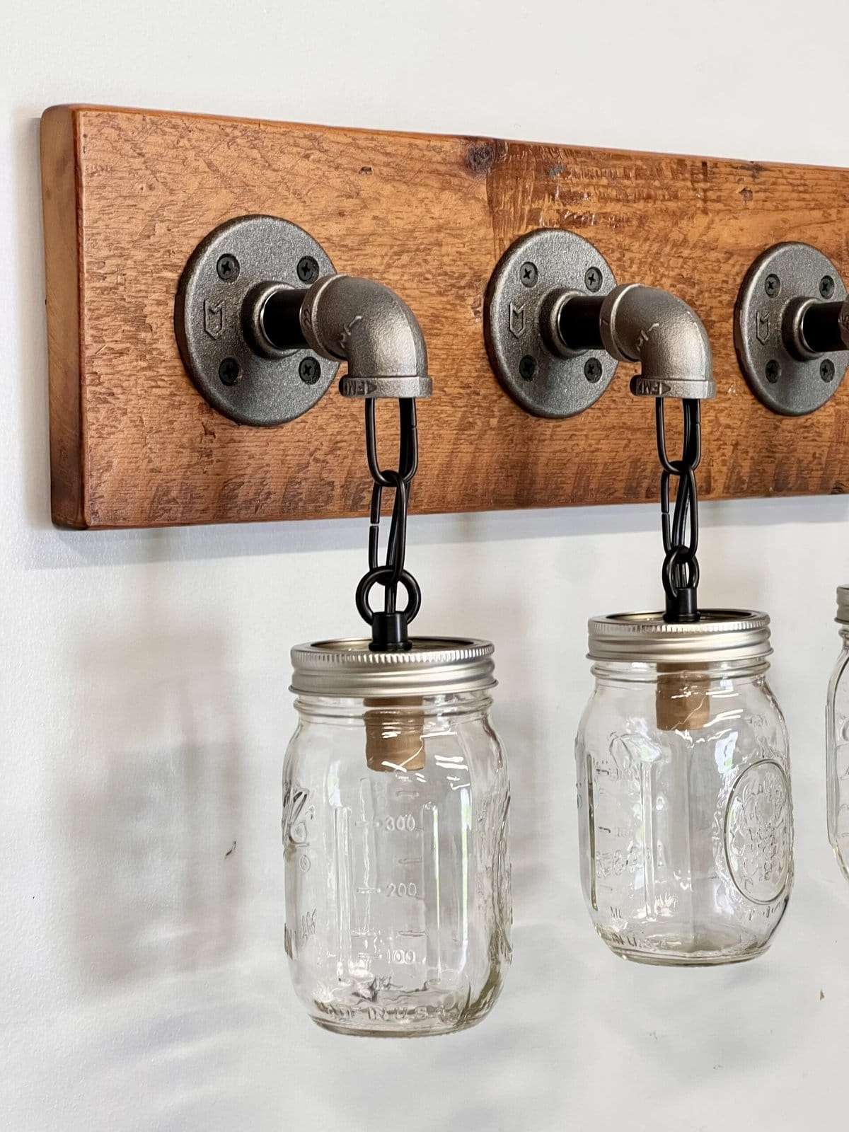 Rustic Reclaimed Wood Mason Jar Bathroom Light, 3 Light Farmhouse Vanity Fixture, Handmade Wall Lighting, Country Rustic Bathroom Light, Made in USA - Image 5