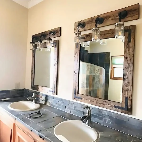 Rustic distressed wood mirror farmhouse wall decor
