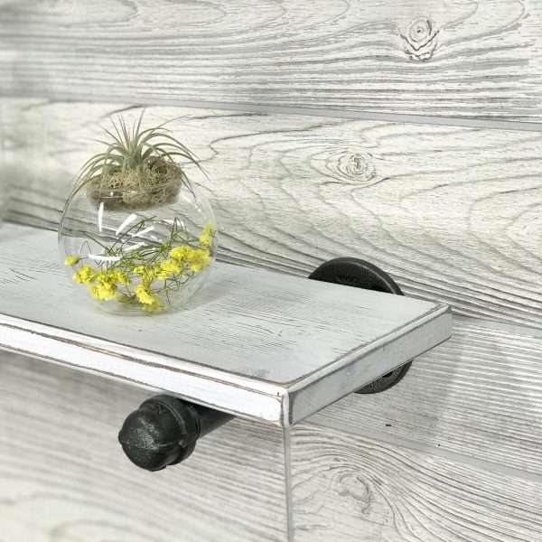 Alternative view of WHITEWASH Wall Wood Shelf, Kitchen Storage, Bathroom Organizer, Pipe Shelf Brackets, Farmhouse Bathroom Shelves