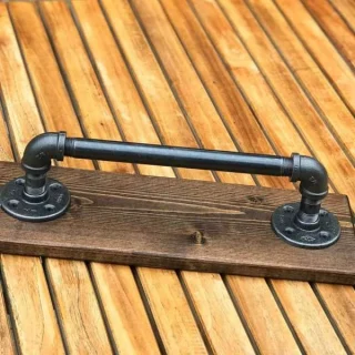 Alternative view of Espresso Wood & Pipe Towel Bar – Rustic Farmhouse Bathroom Rack