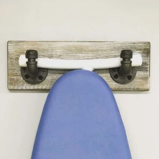 Alternative view of Ironing Board Wall Hanger – Light Whitewash Shown