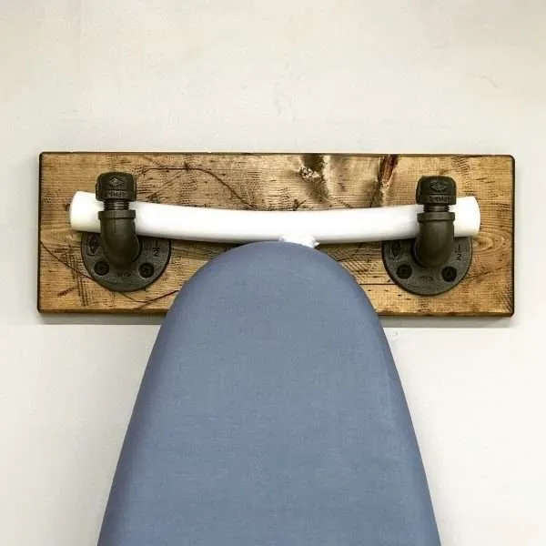 Alternative view of Ironing Table Pipe Hanger, Farmhouse Laundry Organizer, Pipe Ironing Board Storage