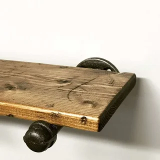 Alternative view of Rustic Wood Shelf with Pipe Brackets – Industrial Wall Storage