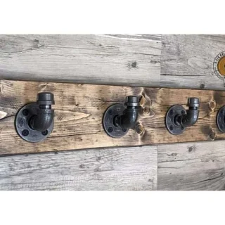 farmhouse wall coat rack rustic wood with black pipe hooks entryway organizer