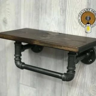 Alternative view of Espresso Wood Shelf with Towel Bar – Bathroom or Kitchen