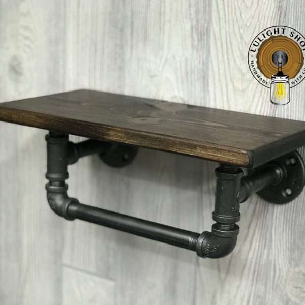 Alternative view of Wood Shelf with Towel Bar, Bathroom Storage, Kitchen Shelf, Industrial Bathroom Shelf, Bathroom Towel Holder