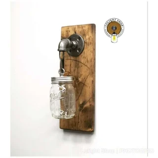 Alternative view of Mason Jar Wall Sconce – Rustic Wood Farmhouse Light