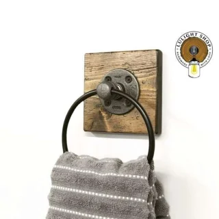 Alternative view of Rustic Distressed Wood Towel Ring – Farmhouse Hand Towel Holder