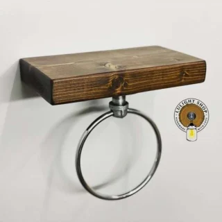 Alternative view of Espresso Wood Towel Ring with Shelf – Rustic Bathroom Wall Storage