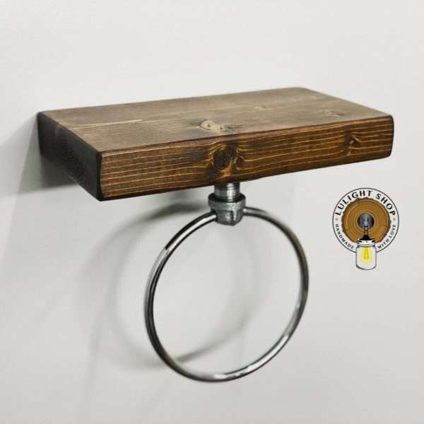 Alternative view of Hand Towel Ring Holder With Floating Shelf, Farmhouse Decor, Rustic Wood Wall Shelf