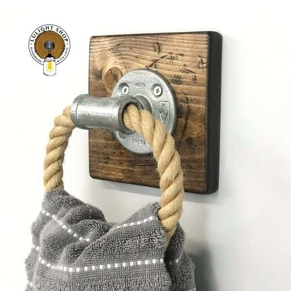 Rope Towel Holder - Bathroom Towel Ring on Wood - Made in USA - Free Shipping