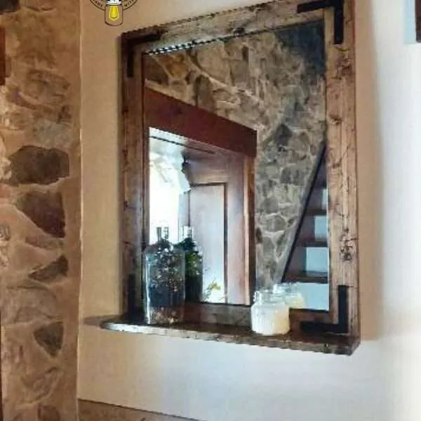 Large rustic wood framed wall mirror with shelf for entryway or bathroom