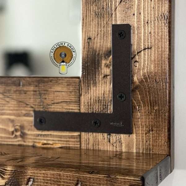 Handmade rustic farmhouse mirror with storage shelf wood framed bathroom vanity mirror