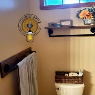 Alternative view of Wood Shelf with Towel Bar – Farmhouse Bathroom Organizer