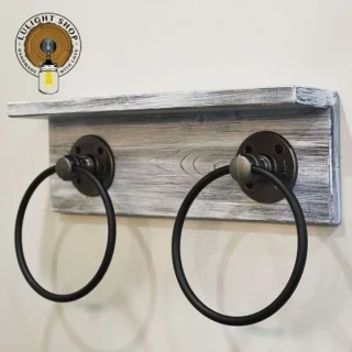 Gray Whitewash Double Towel Holder – Kids Bathroom Wall Storage