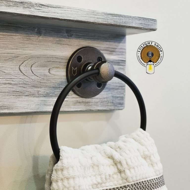 Alternative view of GRAY WHITEWASH Double Towel Holder, Kids Bathroom, Towel Ring, Small Bathroom Decor, Farmhouse Bath Storage, Hand Towel Holders, Towel Rings