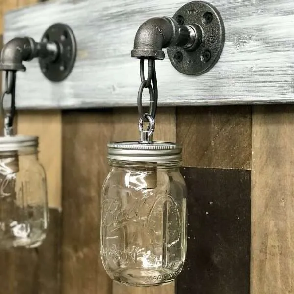 Alternative view of GRAY WHITEWASH Mason Jar Light Fixture, Bathroom Decor, Bathroom Vanity Light