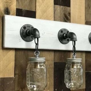 Alternative view of Whitewash Mason Jar Vanity Light – Coastal Farmhouse Bathroom Fixture