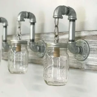 Alternative view of Light Whitewash Mason Jar Vanity Light – Farmhouse Bathroom Fixture