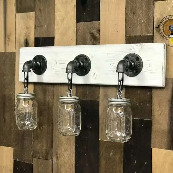 WHITEWASH Mason Jar Light, Mason Jar Light, Bathroom Light, Lighting, Light Fixture, Nautical Beach House Lights