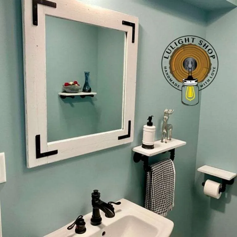 ustic whitewash framed mirror solid wood bathroom vanity mirror farmhouse style