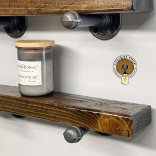 Alternative view of Rustic Wood Wall Shelf – 1.5″ Thick with Pipe Brackets