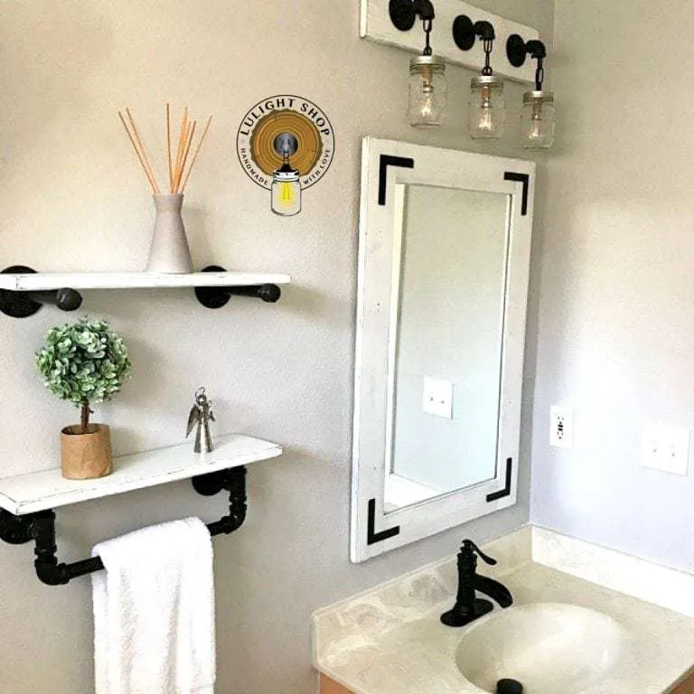 whitewashed wood mirror rustic farmhouse bathroom decor wall mounted vanity mirror with lights