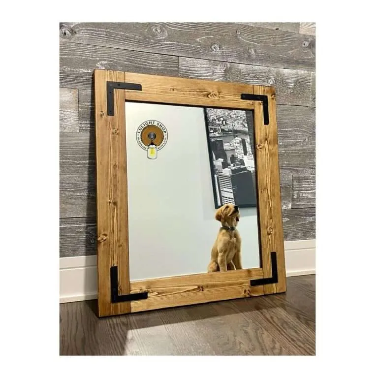 honey farmhouse bathroom mirror, solid wood