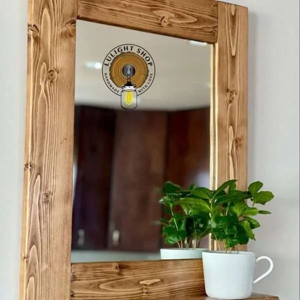 Custom size provincial farmhouse mirror with shelf for unique spaces