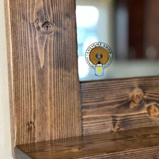 Handmade espresso farmhouse mirror with shelf dark wood bathroom vanity mirror