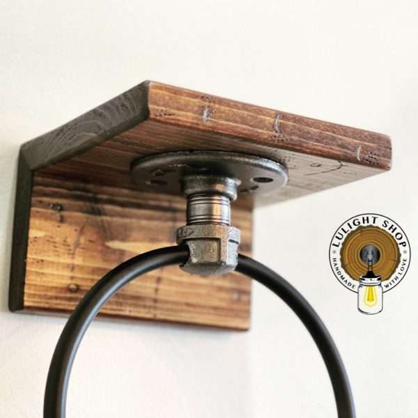 Alternative view of Rustic Hand Towel Ring with Shelf – Small Bathroom Decor