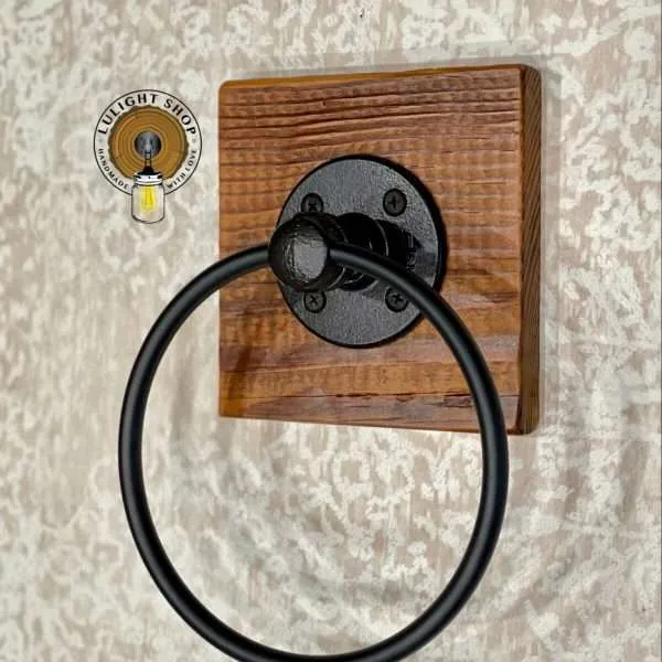 Alternative view of Towel Ring on Reclaimed Wood, Towel Holder, Hand Towel Ring, Bathroom Decor, Barn Wood Ring, Pipe Towel Ring, Industrial Towel Holder, Rack