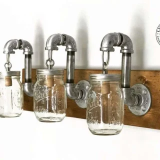 Alternative view of Mason Jar Light for Double Vanities – Multi-Jar Wood Fixture