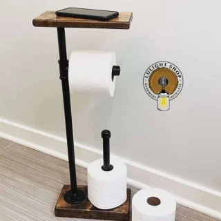 Alternative view of Freestanding Toilet Paper Holder with Shelf & 3-Roll Storage
