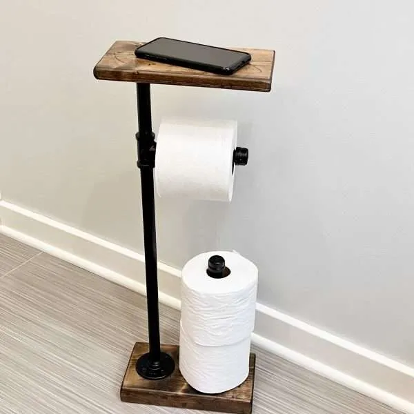 toilet paper storage stand with wood shelf