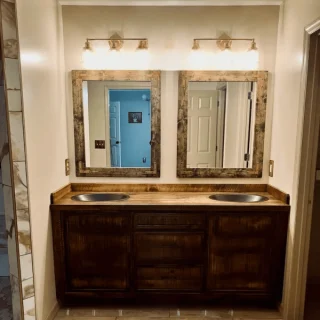 Alternative view of Rustic Distressed Wood Vanity Mirror – Textured Pine Frame