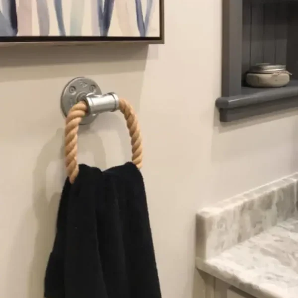 Alternative view of Rope Bathroom Set of 2 - Rope Toilet Paper Holder & Rope Towel Ring - Beach House Decor - Bathroom Accessories