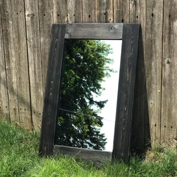 cllack distressed vintage old black looking wood framed mirrror for bathroom