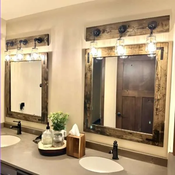 farmhouse bathroom mirror and mason jar light set