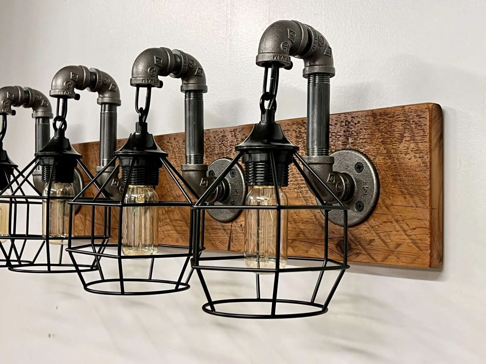 Reclaimed Wood Vanity Light Fixture | Cage Industrial Wall Sconce | Rustic Farmhouse Bathroom Light - Image 14
