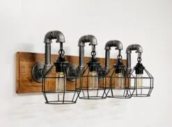 RECLAIMED WOOD Vanity Light Fixture, 4 Cages Light Fixture, Light With Shade, Wall Light, Pendant Light, Bathroom Rustic Industrial Lights