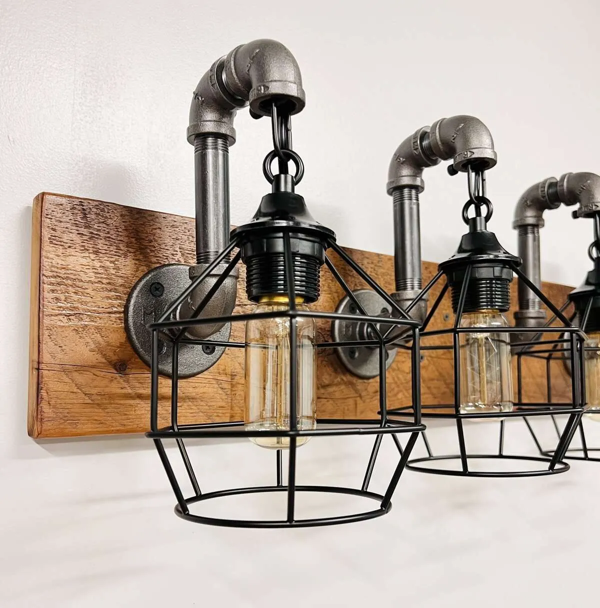 Black metal cage shade detail E26 socket rustic vanity wall light