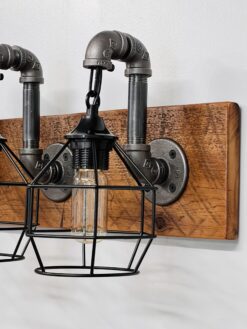 Alternative view of RECLAIMED WOOD Vanity Light Fixture, 4 Cages Light Fixture, Light With Shade, Wall Light, Pendant Light, Bathroom Rustic Industrial Lights