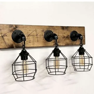 Alternative view of Rustic 3-Cage Vanity Light – Handmade Wood Bathroom Fixture