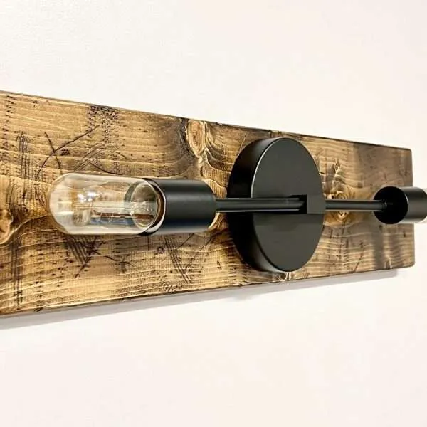 rustic wooden edison wall light fixture with bulbs