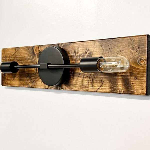Wooden edison wall light fixture with bulbs