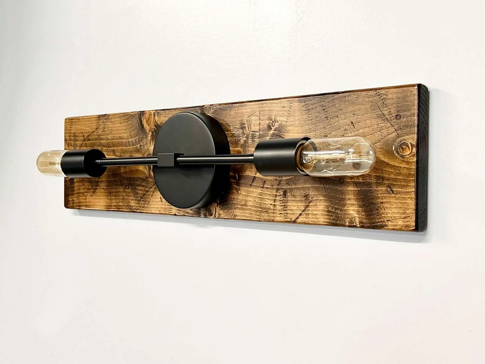 Wooden edison wall light fixture with bulbs